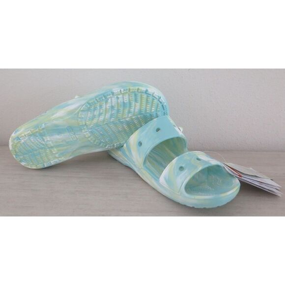 CROCS 207701-4SU Men's Sz 11 Blue/Green/White Classic Marbled Clog Sandal - Picture 4 of 5